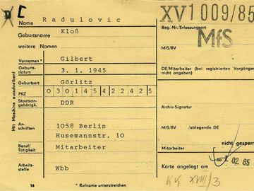 Vorgangskartei der OPK (Operative Personenkontrolle) 'Schreiber'