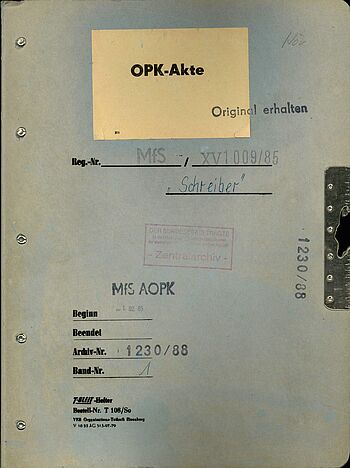 Grau Papp Aktendeckel mit Aufdruck AOPK Schreiber